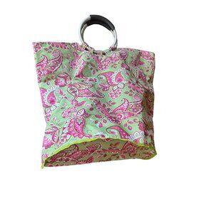 Pink & Green Paisley Tote Bag With Metal‎ Handles